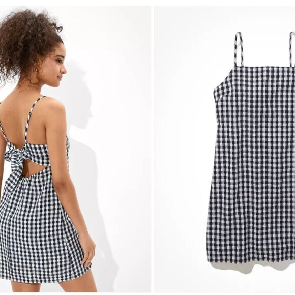 American Eagle Outfitters Dresses & Skirts - American Eagle Gingham Cutout Mini Dress | Tie Back | Adjustable Straps | Size S